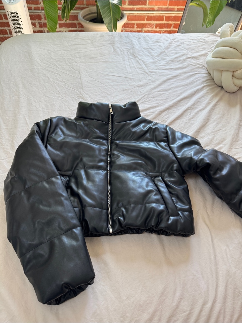 Charlotte Russe Black Cropped Faux Leather Puffer Jacket